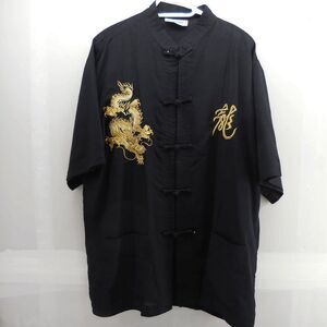 VTG Eastern Collection Black Dragon Embroidered Toggle Button-Up Mens Shirt 3XL